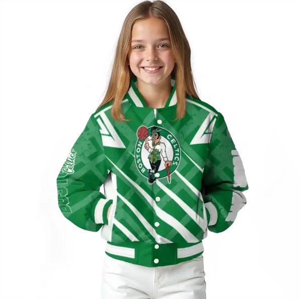 personalized boston celtics chevron angles green varsity jacket top rated.webp