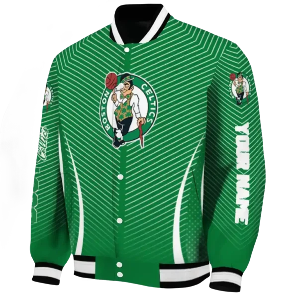 personalized boston celtics chevron arrow green varsity jacket best selling.webp