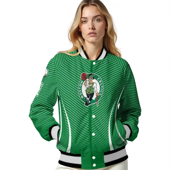 personalized boston celtics chevron arrow green varsity jacket latest model.webp