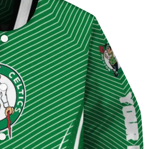 personalized boston celtics chevron arrow green varsity jacket premium grade.webp