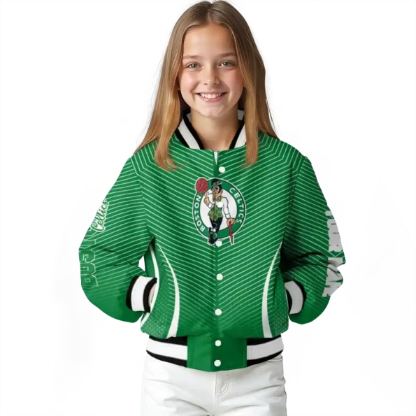 personalized boston celtics chevron arrow green varsity jacket top rated.webp
