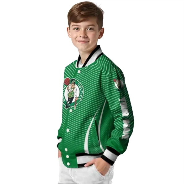 personalized boston celtics chevron arrow green varsity jacket trendy.webp