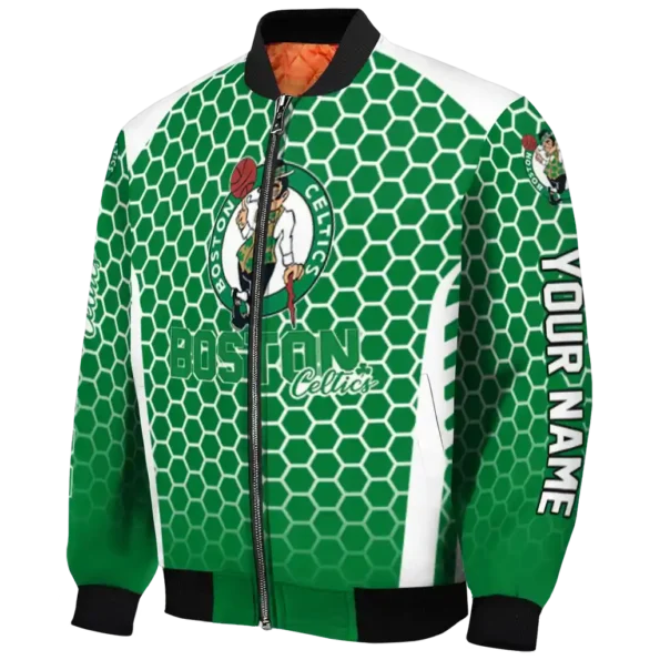 personalized boston celtics hexagon grid green bomber jacket best selling