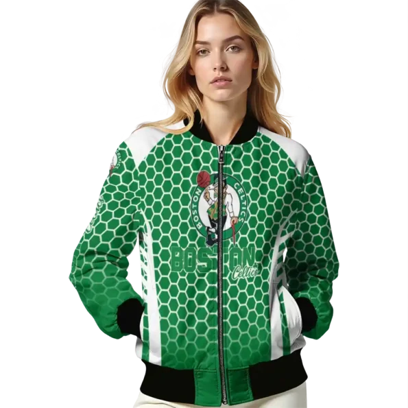personalized boston celtics hexagon grid green bomber jacket latest model