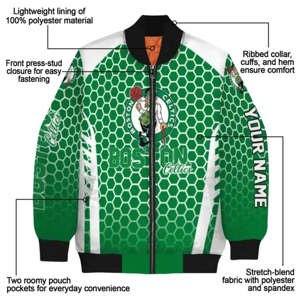 personalized boston celtics hexagon grid green bomber jacket new arrival