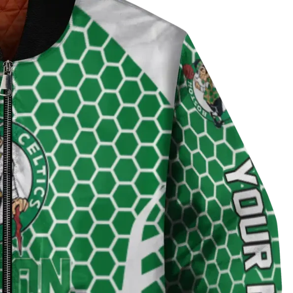 personalized boston celtics hexagon grid green bomber jacket premium grade