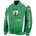 personalized boston celtics hexagon grid green varsity jacket best selling.webp