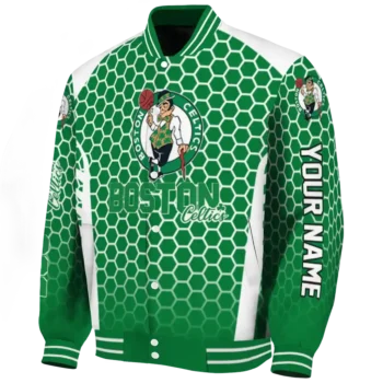 personalized boston celtics hexagon grid green varsity jacket best selling.webp