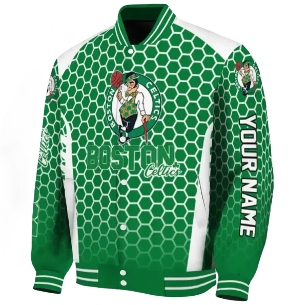 personalized boston celtics hexagon grid green varsity jacket best selling.webp