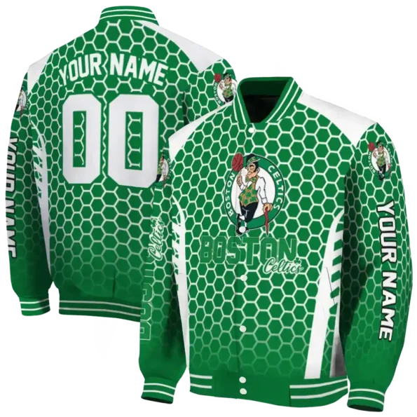 personalized boston celtics hexagon grid green varsity jacket fashion forward.webp