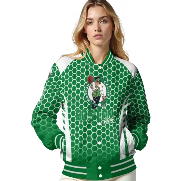 personalized boston celtics hexagon grid green varsity jacket latest model.webp