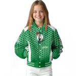 personalized boston celtics hexagon grid green varsity jacket best selling.webp