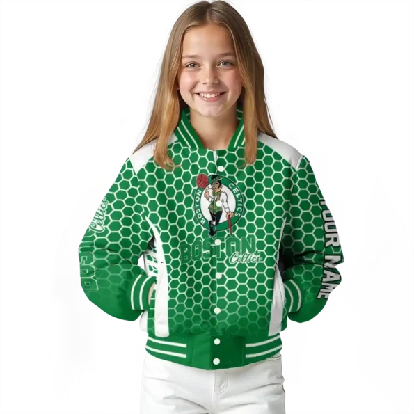 personalized boston celtics hexagon grid green varsity jacket top rated.webp