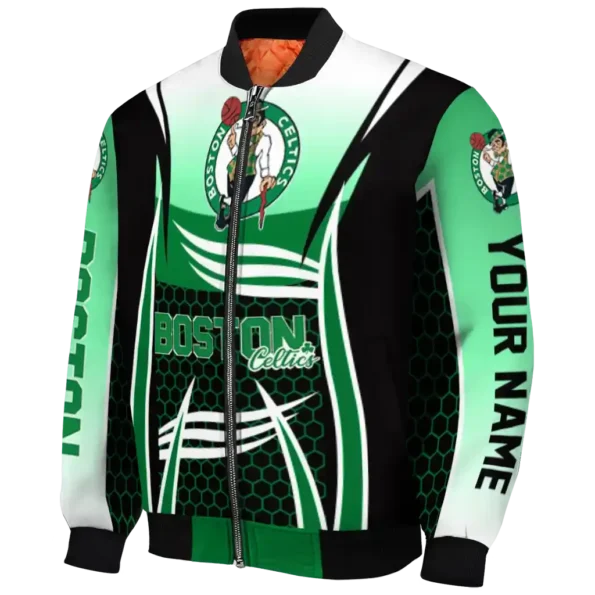 personalized boston celtics mesh effect green black bomber jacket best selling