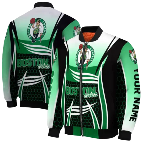 personalized boston celtics mesh effect green black bomber jacket fashion forward