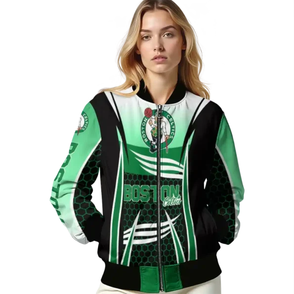 personalized boston celtics mesh effect green black bomber jacket latest model