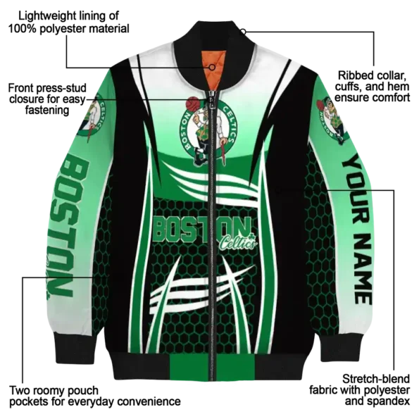personalized boston celtics mesh effect green black bomber jacket new arrival