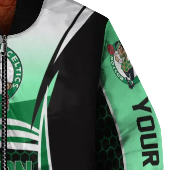 personalized boston celtics mesh effect green black bomber jacket premium grade
