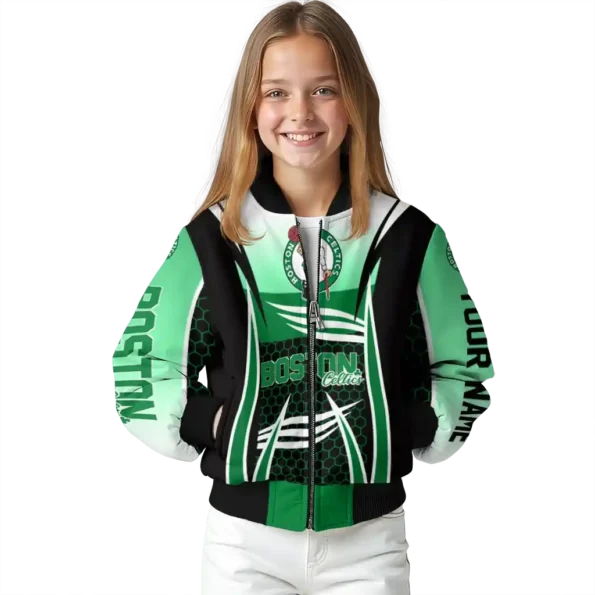 personalized boston celtics mesh effect green black bomber jacket top rated