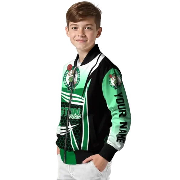personalized boston celtics mesh effect green black bomber jacket trendy