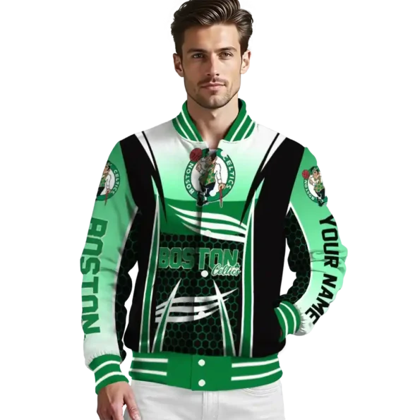 personalized boston celtics mesh effect green black varsity jacket high quality.webp
