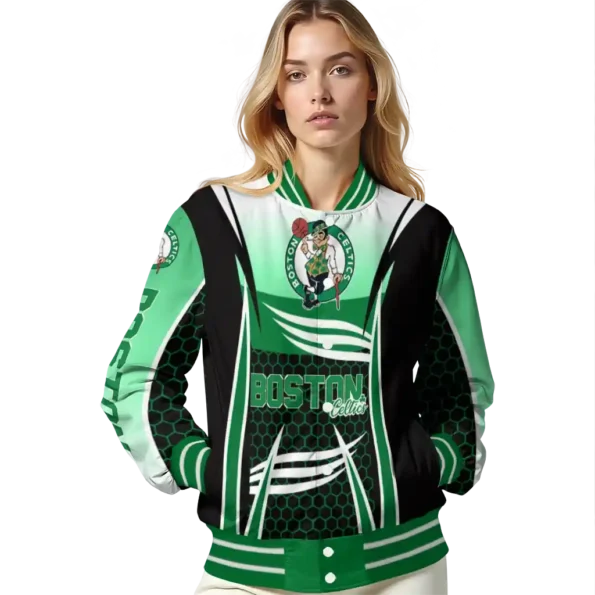 personalized boston celtics mesh effect green black varsity jacket latest model.webp