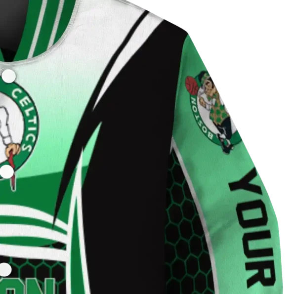 personalized boston celtics mesh effect green black varsity jacket premium grade.webp