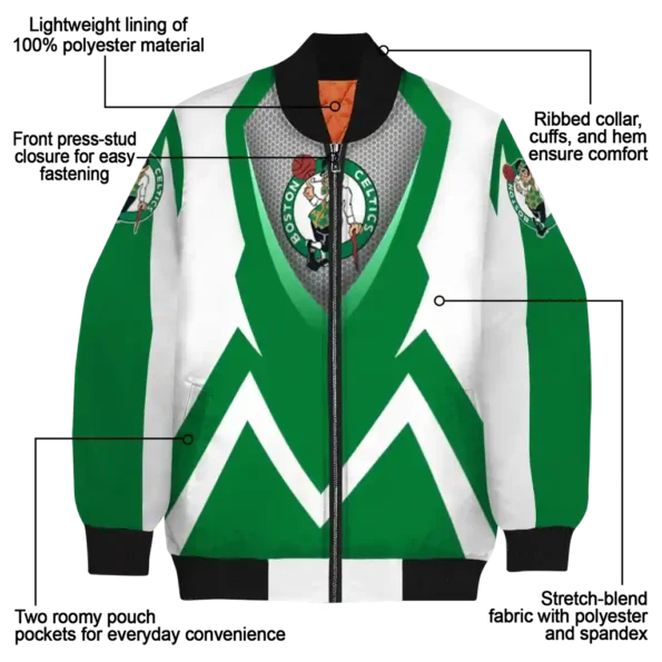 personalized boston celtics v stripes green white bomber jacket new arrival