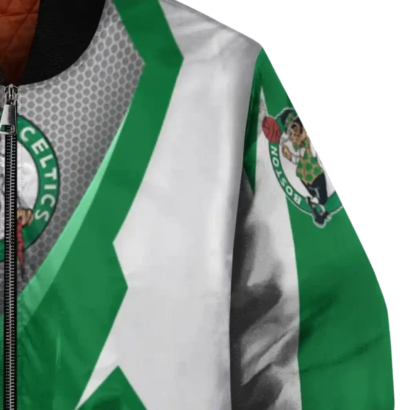 personalized boston celtics v stripes green white bomber jacket premium grade