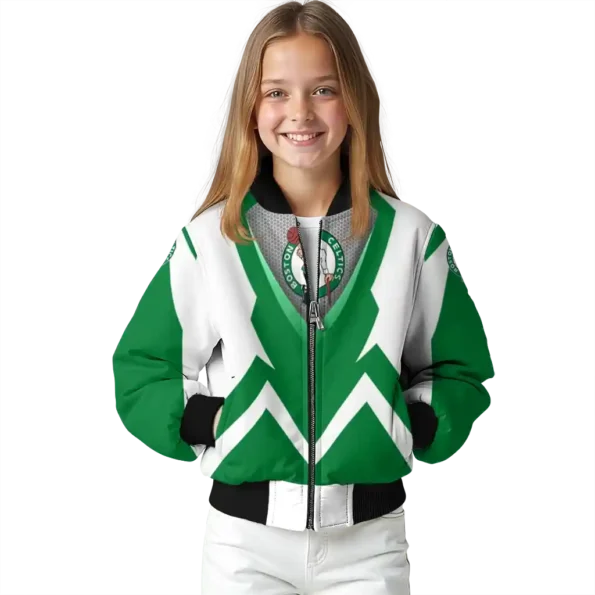 personalized boston celtics v stripes green white bomber jacket top rated