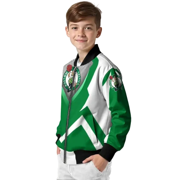 personalized boston celtics v stripes green white bomber jacket trendy