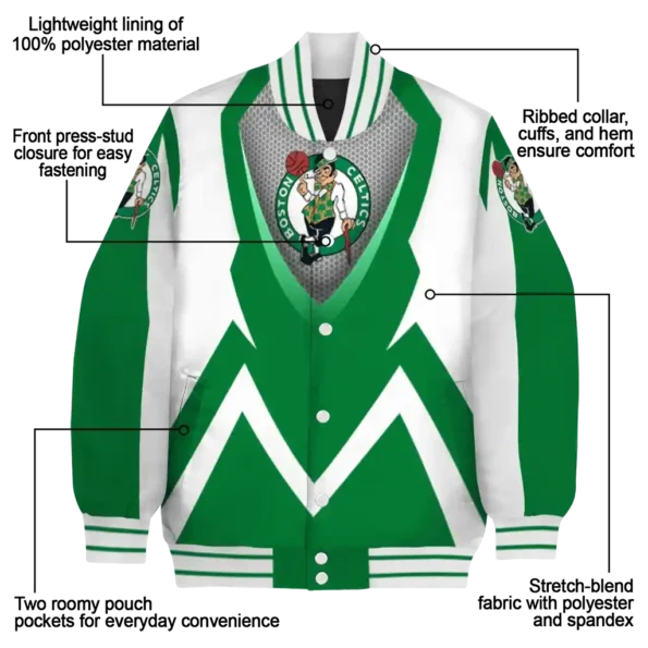 personalized boston celtics v stripes green white varsity jacket new arrival.webp