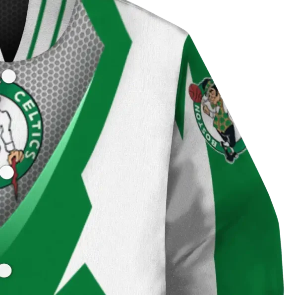 personalized boston celtics v stripes green white varsity jacket premium grade.webp