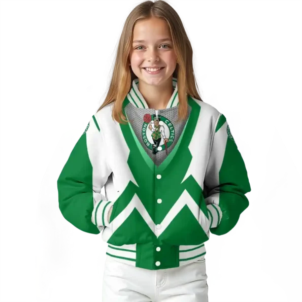 personalized boston celtics v stripes green white varsity jacket top rated.webp