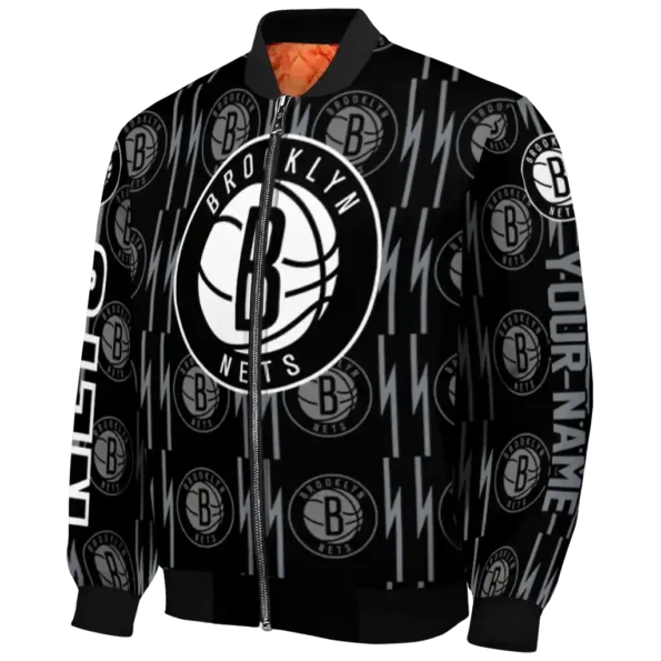 personalized brooklyn nets bolt stripe black bomber jacket best selling