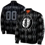 personalized brooklyn nets bolt stripe black bomber jacket best selling
