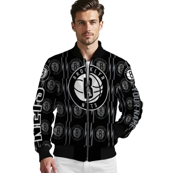 personalized brooklyn nets bolt stripe black bomber jacket high quality