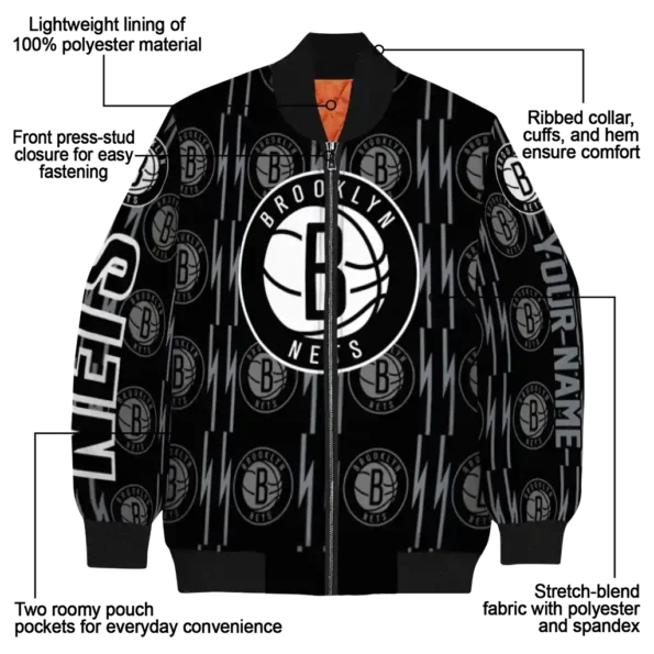 personalized brooklyn nets bolt stripe black bomber jacket new arrival
