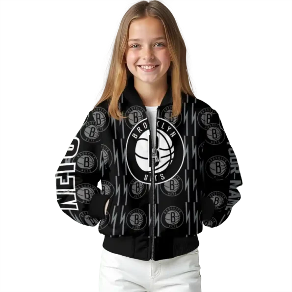 personalized brooklyn nets bolt stripe black bomber jacket top rated
