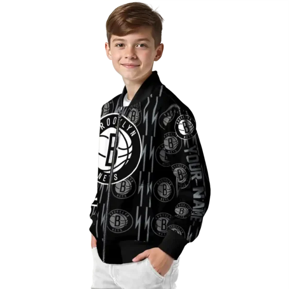 personalized brooklyn nets bolt stripe black bomber jacket trendy