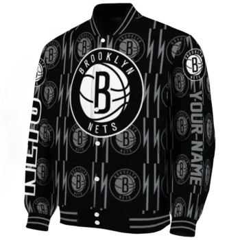 personalized brooklyn nets bolt stripe black varsity jacket best selling.webp