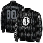 personalized brooklyn nets bolt stripe black varsity jacket best selling.webp