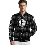 personalized brooklyn nets bolt stripe black varsity jacket best selling.webp