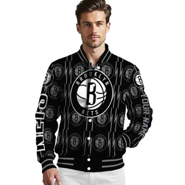 personalized brooklyn nets bolt stripe black varsity jacket high quality.webp