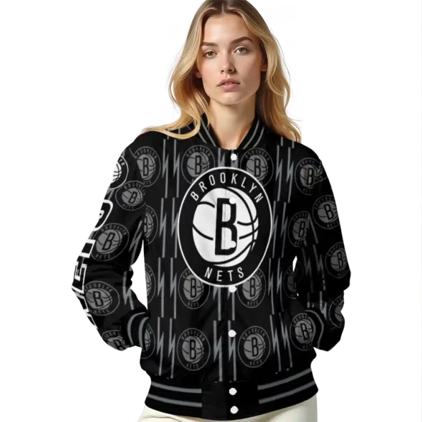personalized brooklyn nets bolt stripe black varsity jacket latest model.webp