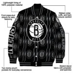 personalized brooklyn nets bolt stripe black varsity jacket best selling.webp