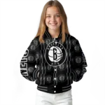 personalized brooklyn nets bolt stripe black varsity jacket best selling.webp