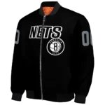 personalized brooklyn nets flame border black bomber jacket best selling
