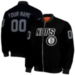 personalized brooklyn nets flame border black bomber jacket best selling