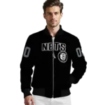 personalized brooklyn nets flame border black bomber jacket best selling